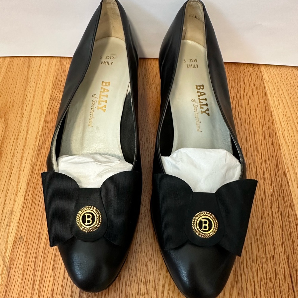 Bally Black Flats with Bow Accent